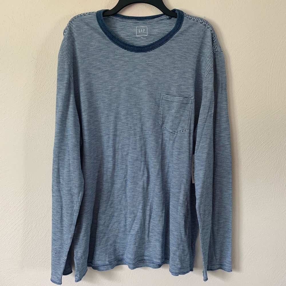 Blue and White Striped GAP Long Sleeve Shirt